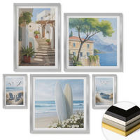 WANDBILDER 5er Set - 50x50 cm & 20x30 cm & 40x60 cm Silberner Rahmen - Straßenblumen, Fahrrad bemalt - Silberfarben, Kunststoff (40/60cm) - ArtPrintCave