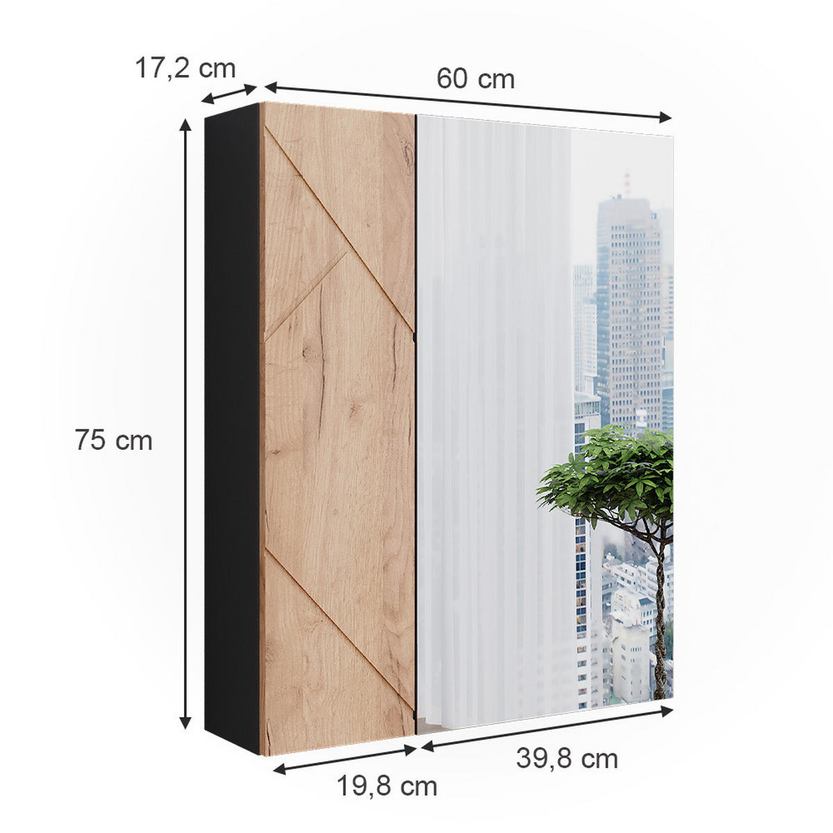 KOUPELNOVÁ ZRCADLOVÁ SKŘÍŇKA Irma Antracit/zlatý dub - medově dubová/antracitová, kompozitní dřevo (60/75/17.2cm) - Vicco