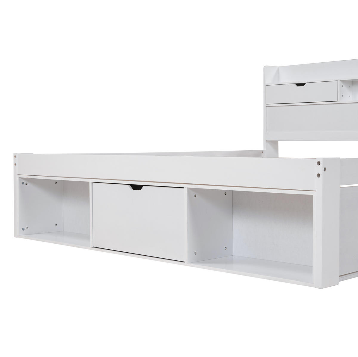 BETT Multifunktionales 160/200 cm Weiß mit USB-Anschluss und Schubladen - Weiß, Holzwerkstoff (160/200cm) - OKWISH