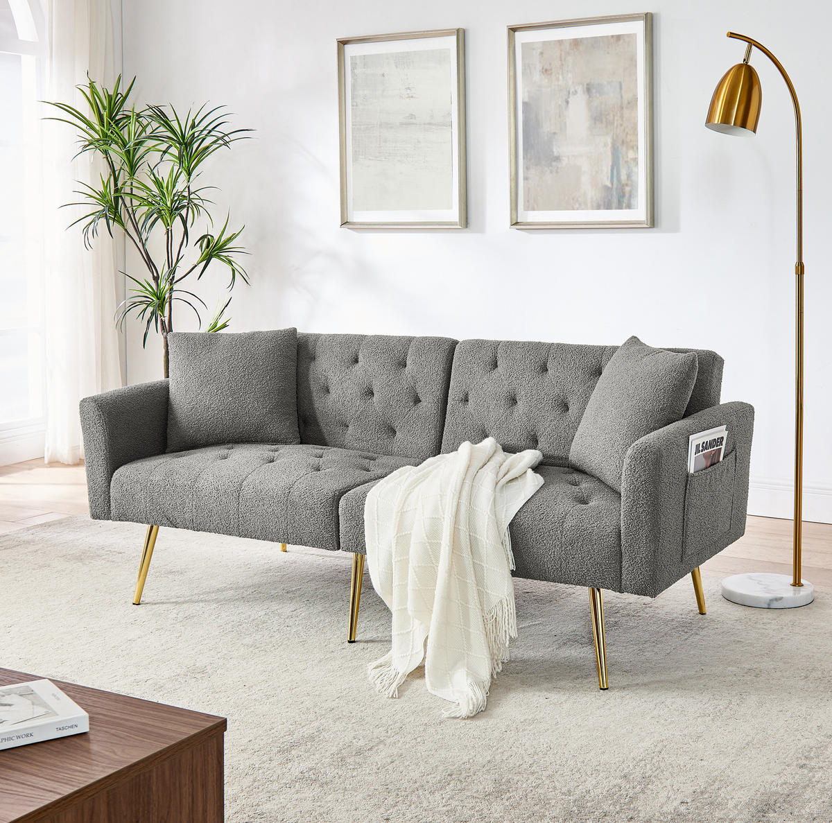 SOFA 2-Sitzer mit verstellbarer Rückenlehne Teddy Gray - Grau, Holzwerkstoff (177/74/78cm) - Meubliv