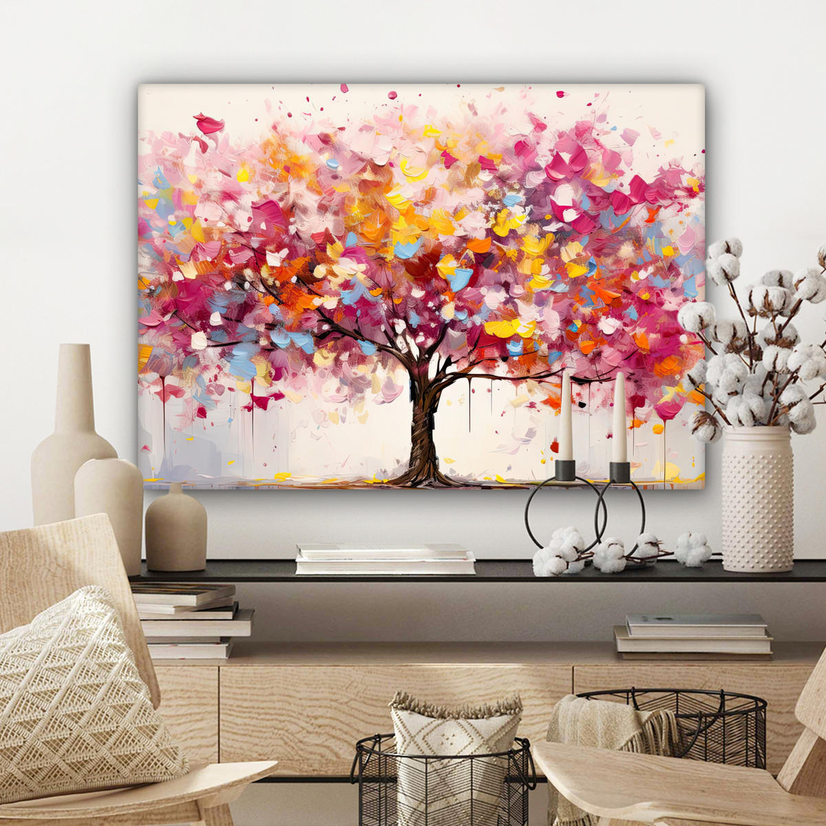 LEINWANDBILD Aquarell - Baum - Kunst - Abstrakt Wandbilder 80x60 cm - Multicolor, Textil (80/60cm) - MuchoWow