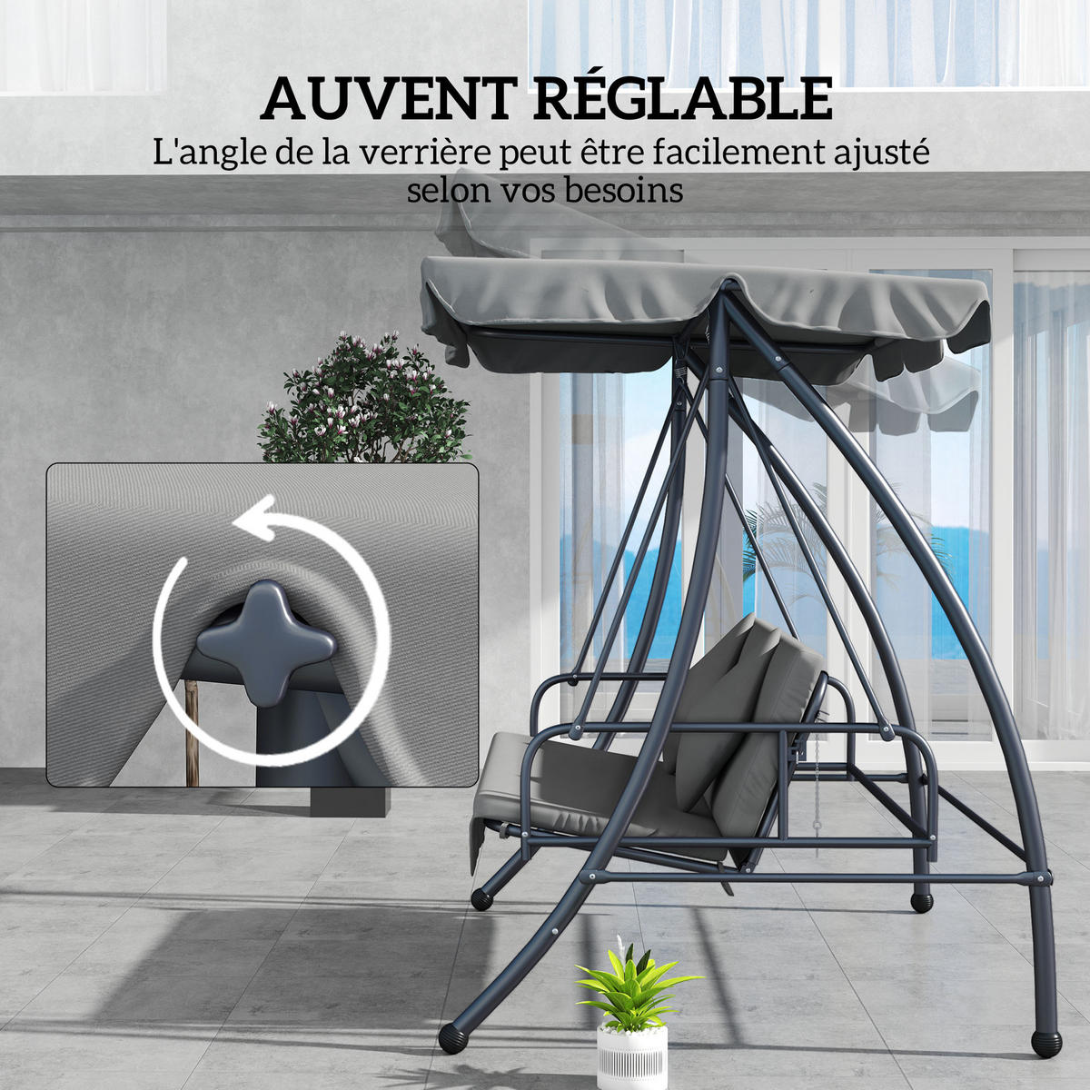 HOLLYWOODSCHAUKEL DE-15315 Hellgrau - Hellgrau, Metall (125/170/200cm) - ComfortXL