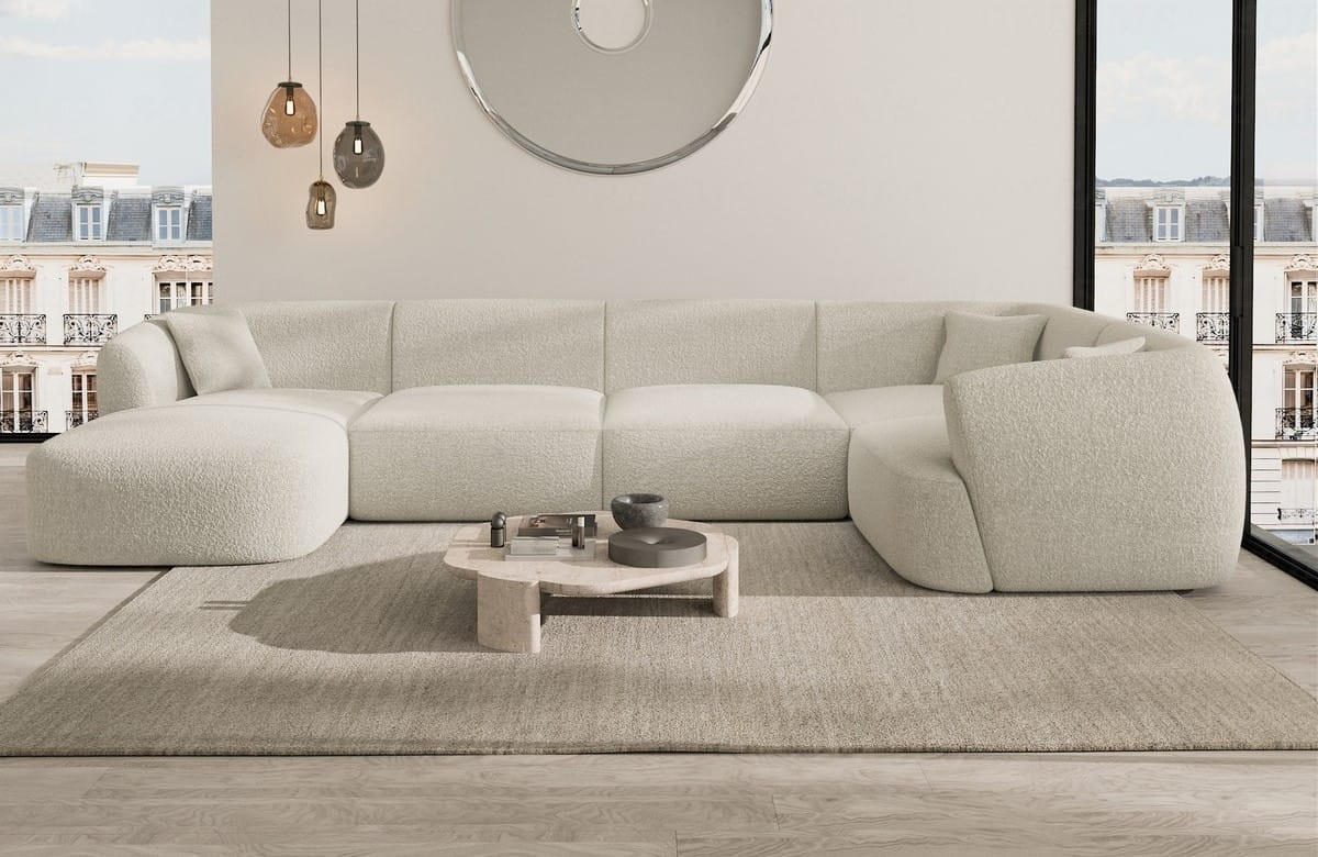 WOHNLANDSCHAFT Azura Pearl Boucléstoff - Perlmutt, Kunststoff (325/78/177cm)