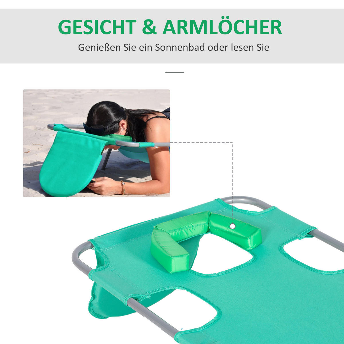 SONNENLIEGE klappbar, Seitentasche, Grün - Grün, Kunststoff (55/29/185cm) - Outsunny