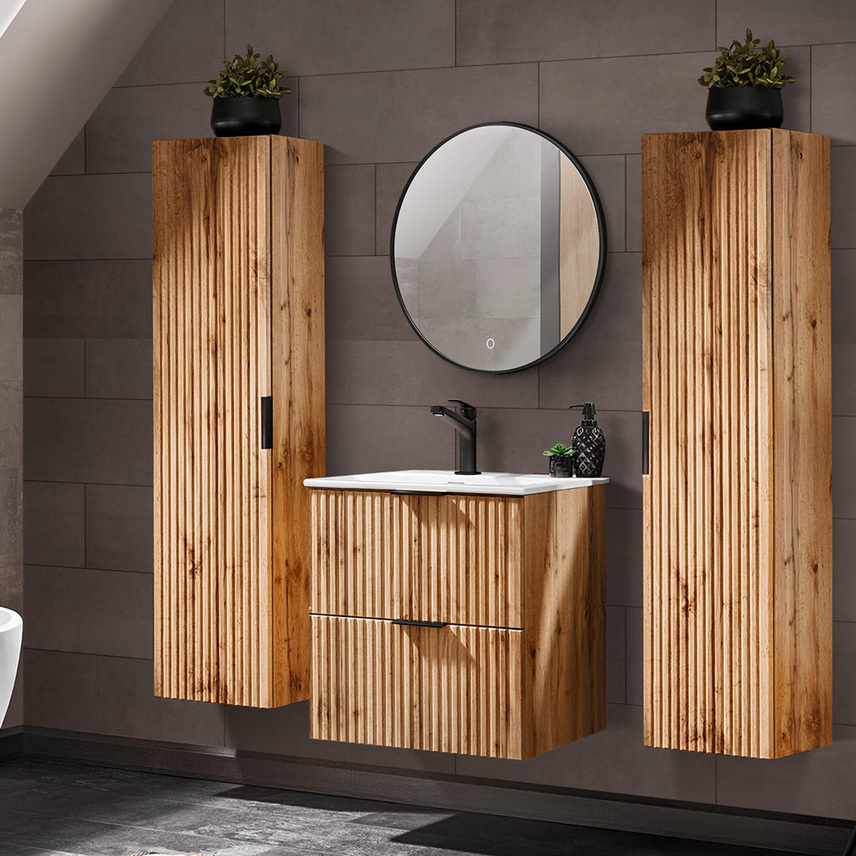 BADMÖBEL-SET 4-TLG. Adelaide-56 - Braun, Holzwerkstoff (160/200/46cm) - Lomado