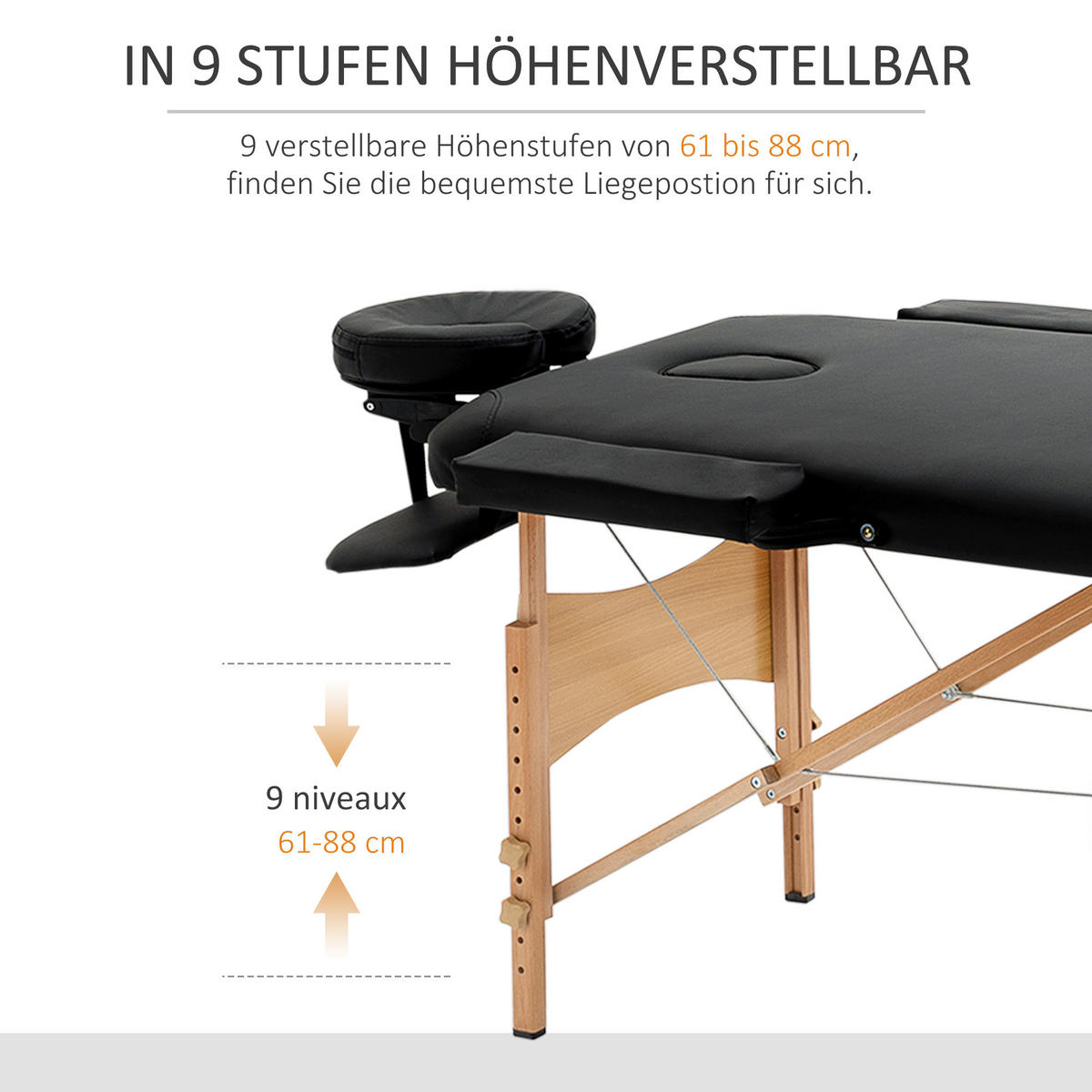 MASSAGETISCH, Kunstleder, Holz, Schwarz - Schwarz, Leder (60/88/182cm) - HOMCOM