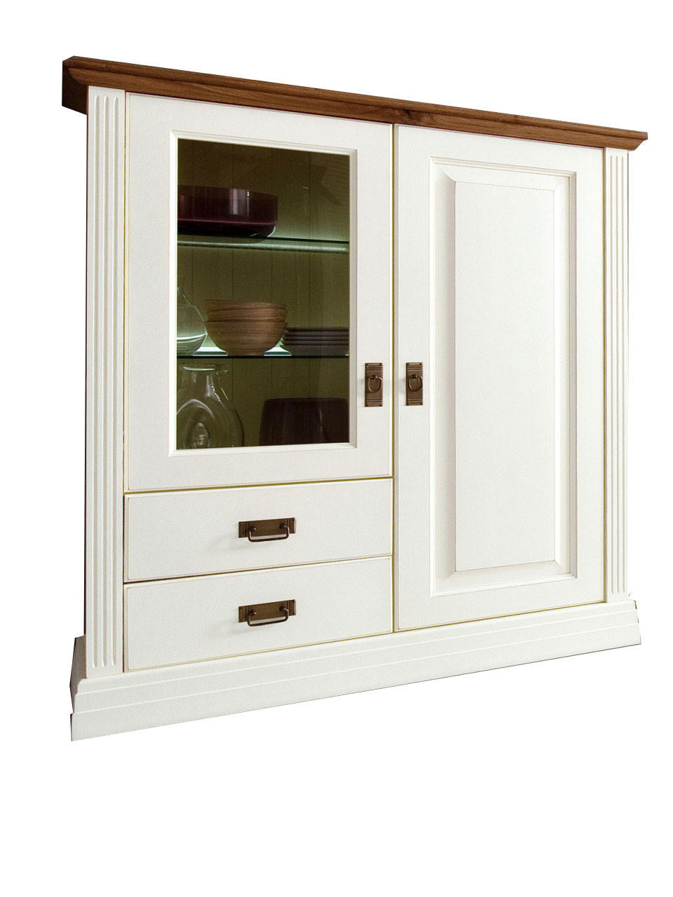 Casamia Massive Möbel Highboard Weiß, Braun 111x133x45 cm
