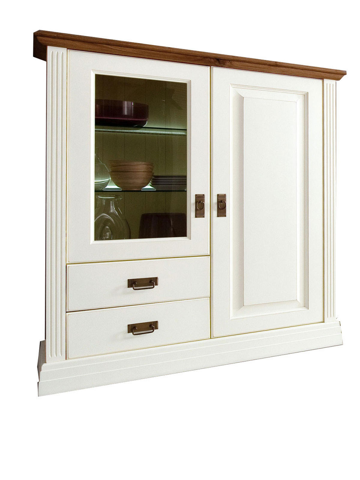 HIGHBOARD Novara - Weiß/Braun, Holz (111/133/45cm) - Casamia Massive Möbel