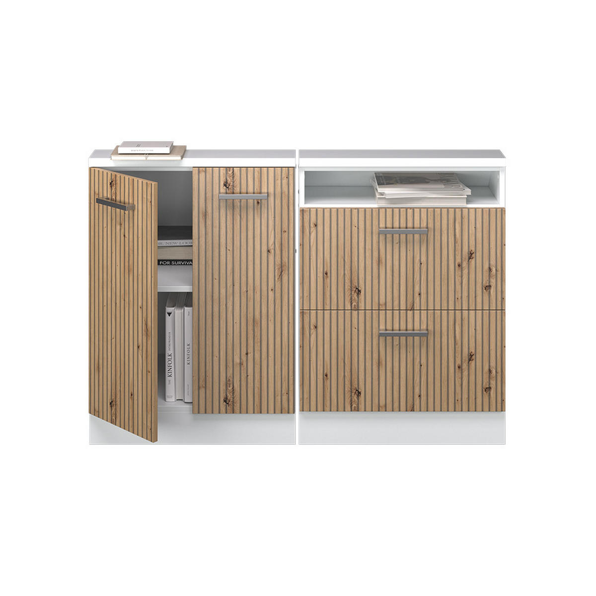 KUCHYŇSKÁ SKŘÍŇKA POD ŠIKMOU STŘECHU R-Line Dub řemeslný/bílý - bílá/dub artisan, kompozitní dřevo (120/81.6/46cm) - Vicco