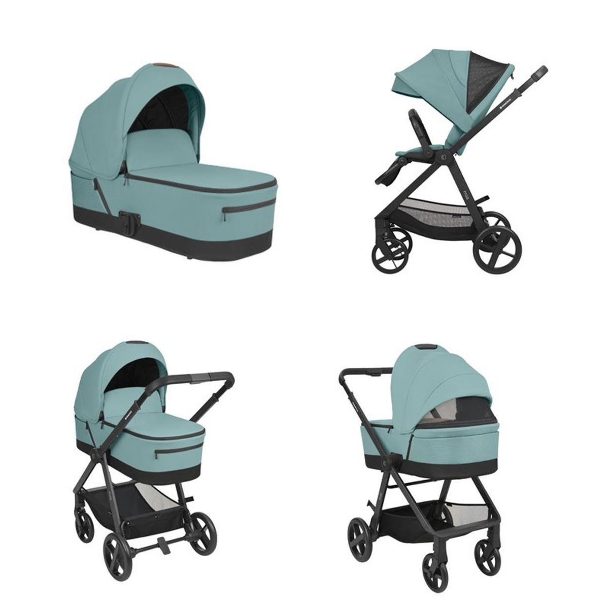 KOMBIKINDERWAGEN Mia 3 in 1 grün Babywanne Babyschale Wickeltasche Matratze - Grün, Metall (72/53/99cm) - Kikka boo