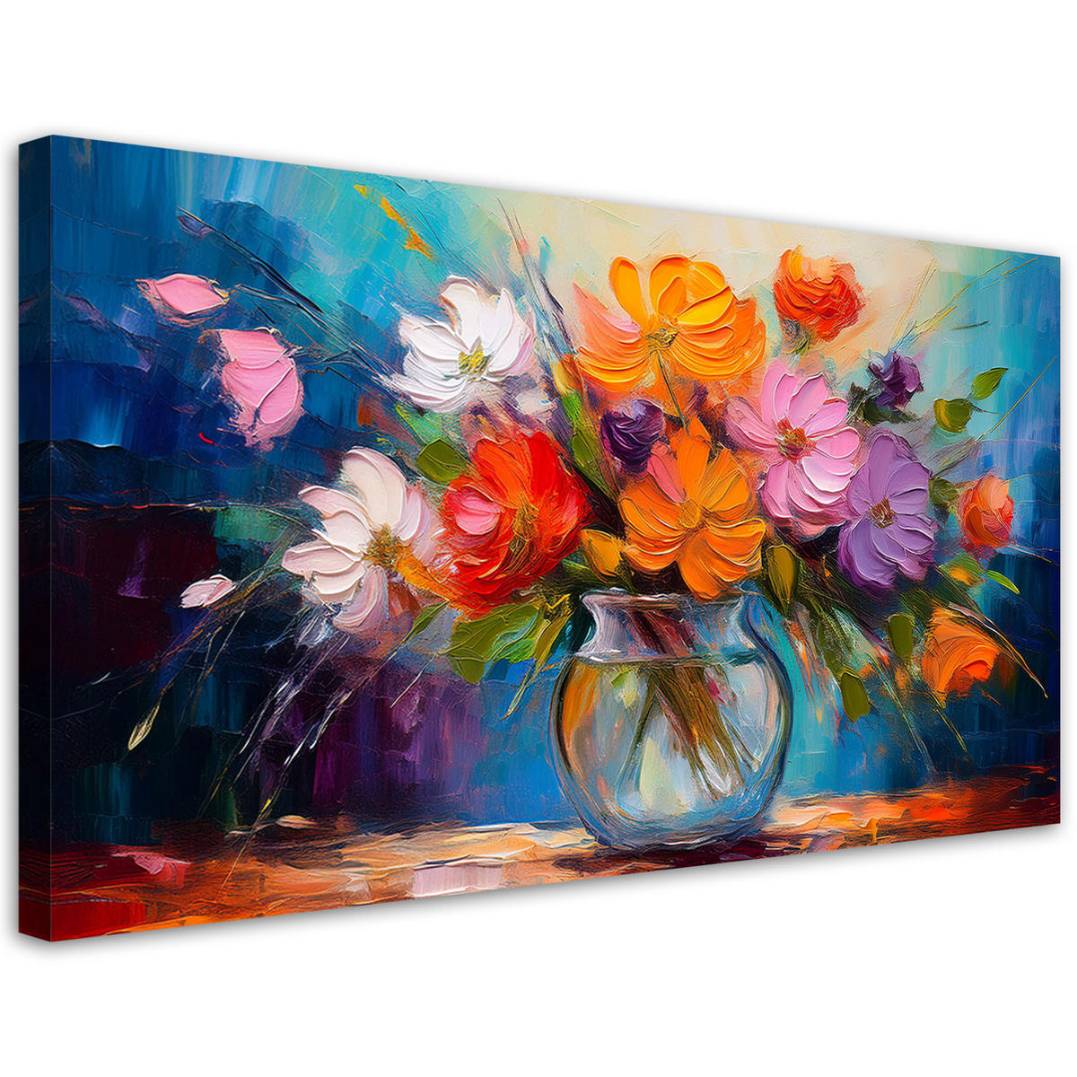 LEINWANDBILD Bemalter Blumenstrauß in einer Vase 80x40cm - Multicolor, Textil (80/40cm) - Feeby