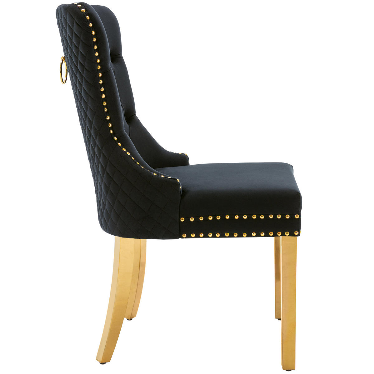 ESSZIMMERSTUHL 2er-Set, Schwarz/Gold, Samt, Ringgriff - Schwarz, Textil (45/95/50.5cm)