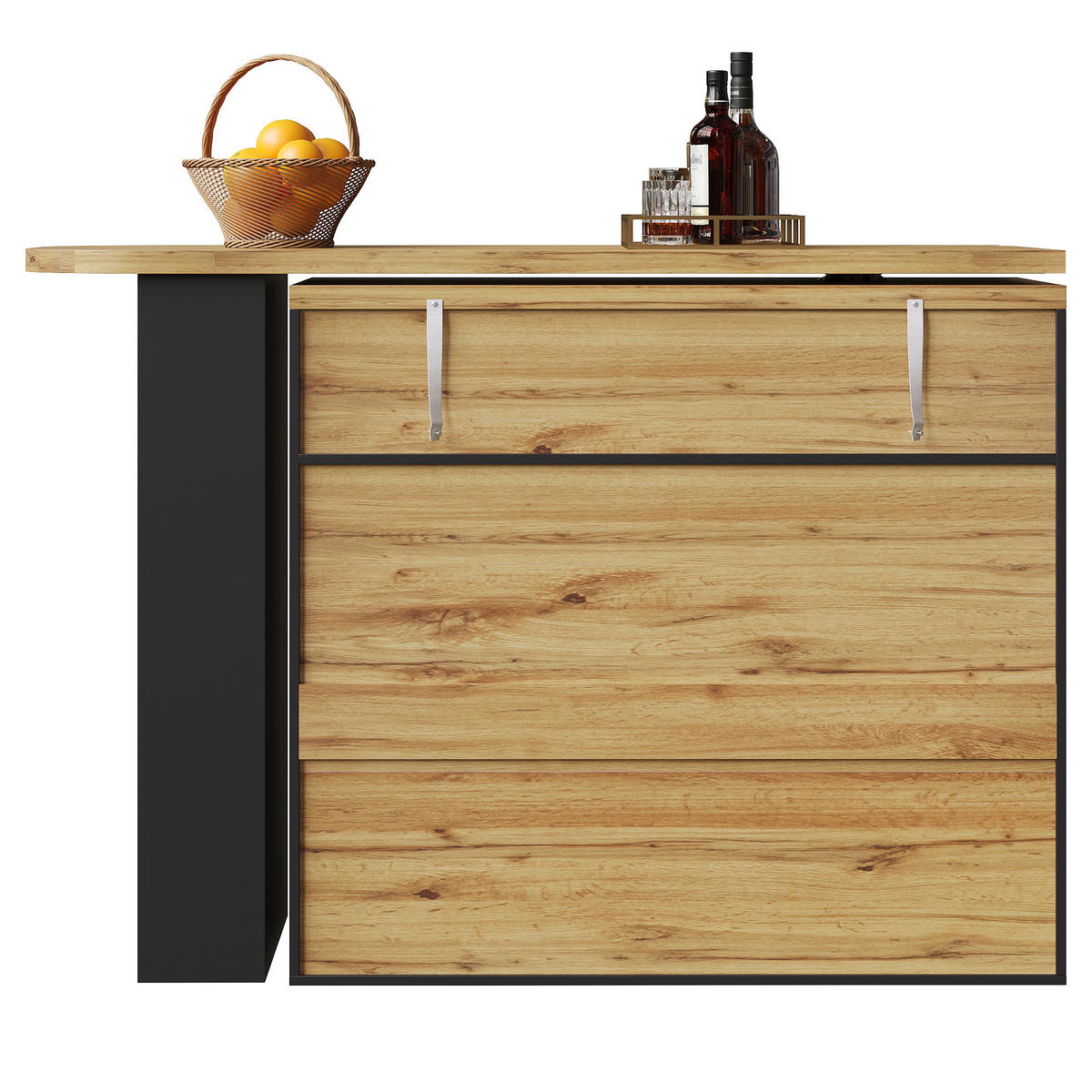 BARTISCH Ausziehbar 360° Drehbar Kücheninsel Schwarz - Schwarz, Holzwerkstoff (39/138/104cm) - FLIEKS