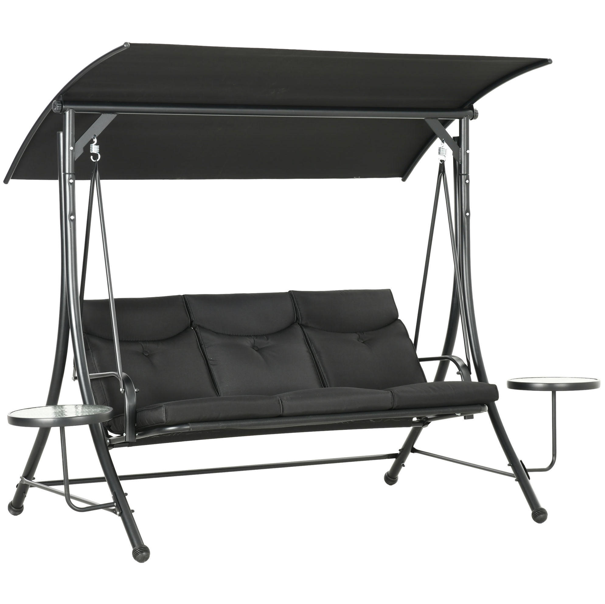 HOLLYWOODSCHAUKEL aus Metall 278x135x177 cm in Schwarz mit Couchtischen - Schwarz, Metall (278/177/135cm) - Modfu