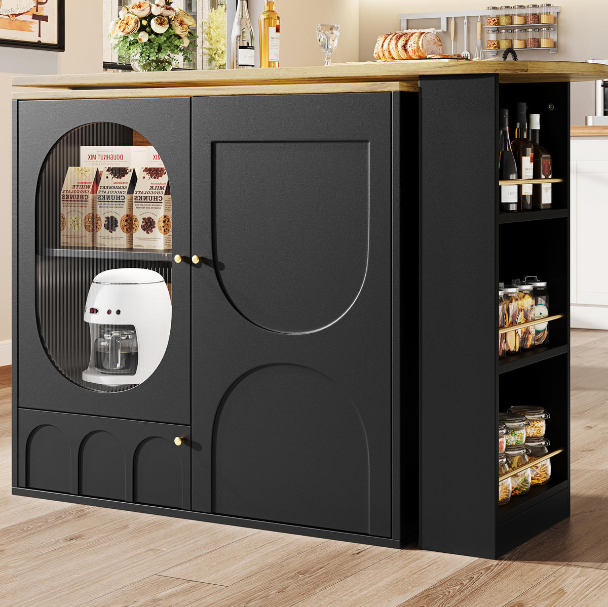 BARTISCH/KÜCHENINSEL aus MDF & Metall, 360° drehbar, 138/204/39/105 cm, Schwarz - Schwarz, Holzwerkstoff (39/105/138cm) - Redom