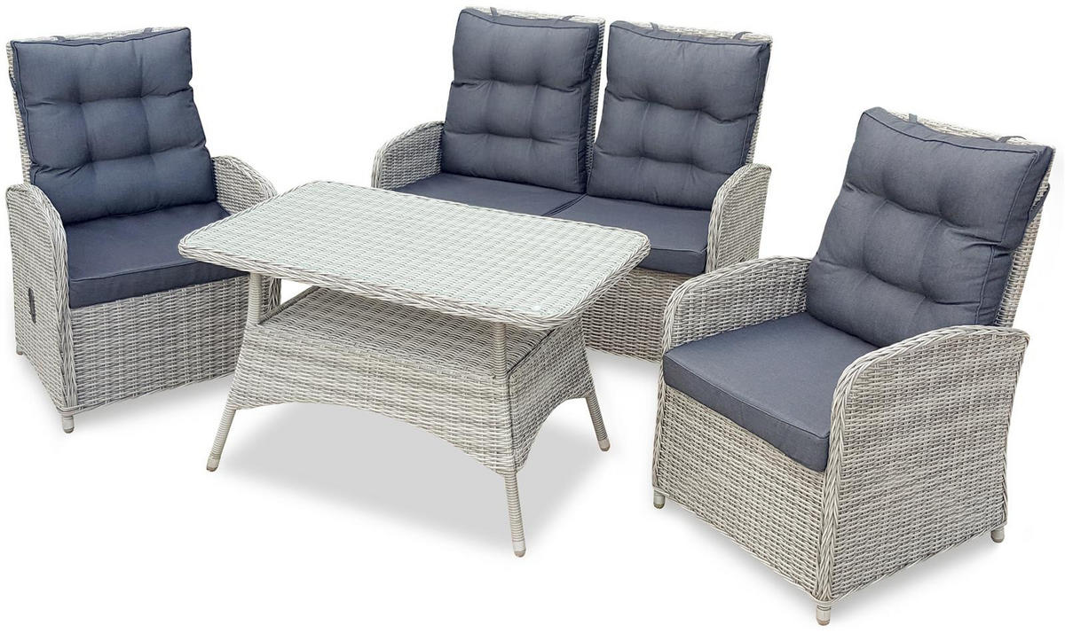 GARTEN SITZGRUPPE Monte Carlo Grau Polyrattan für 4 Personen - Grau, Kunststoff