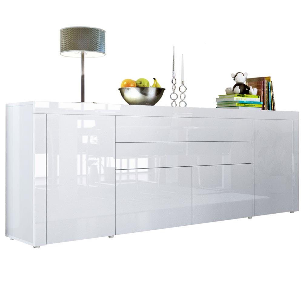 Vladon Sideboard Weiß Hochglanz 200x72x35 cm