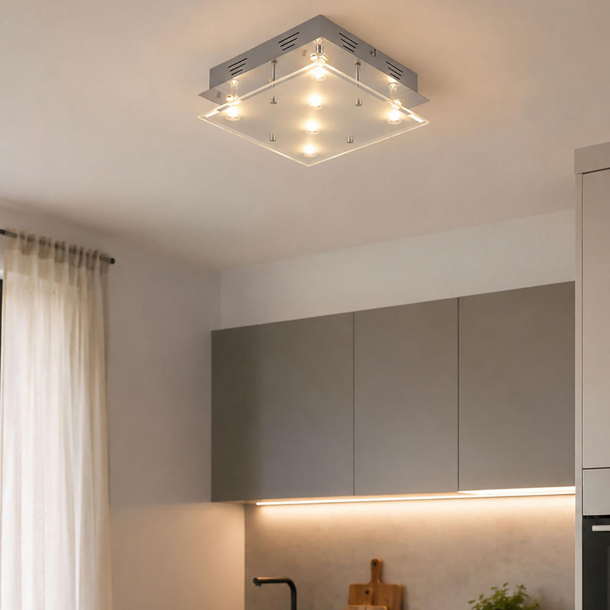 LED DECKENLEUCHTE Metall Silber gebürstet - Silberfarben, Glas (30/30/8cm) - Esto