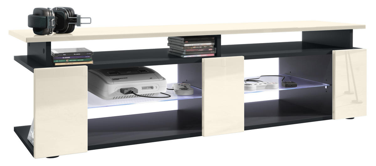 LOWBOARD Movie Fronten und obere Platte des Aufsatzes in Creme Hochglanz - Creme, Holzwerkstoff (138.5/39/39cm) - Vladon