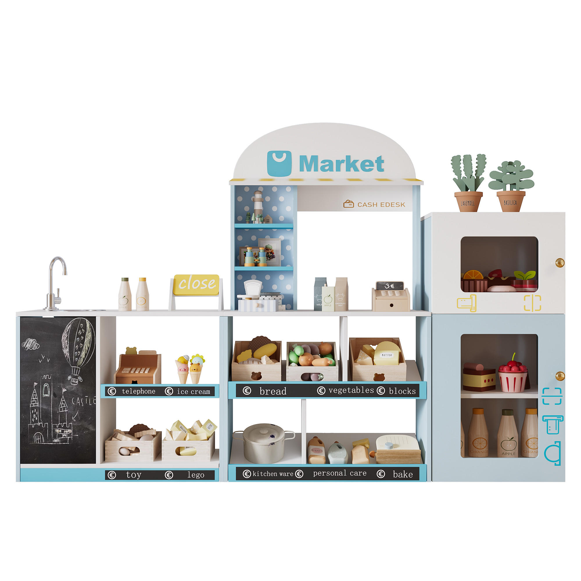 Evryae Kinderregal Blau 155x107.5x30 cm
