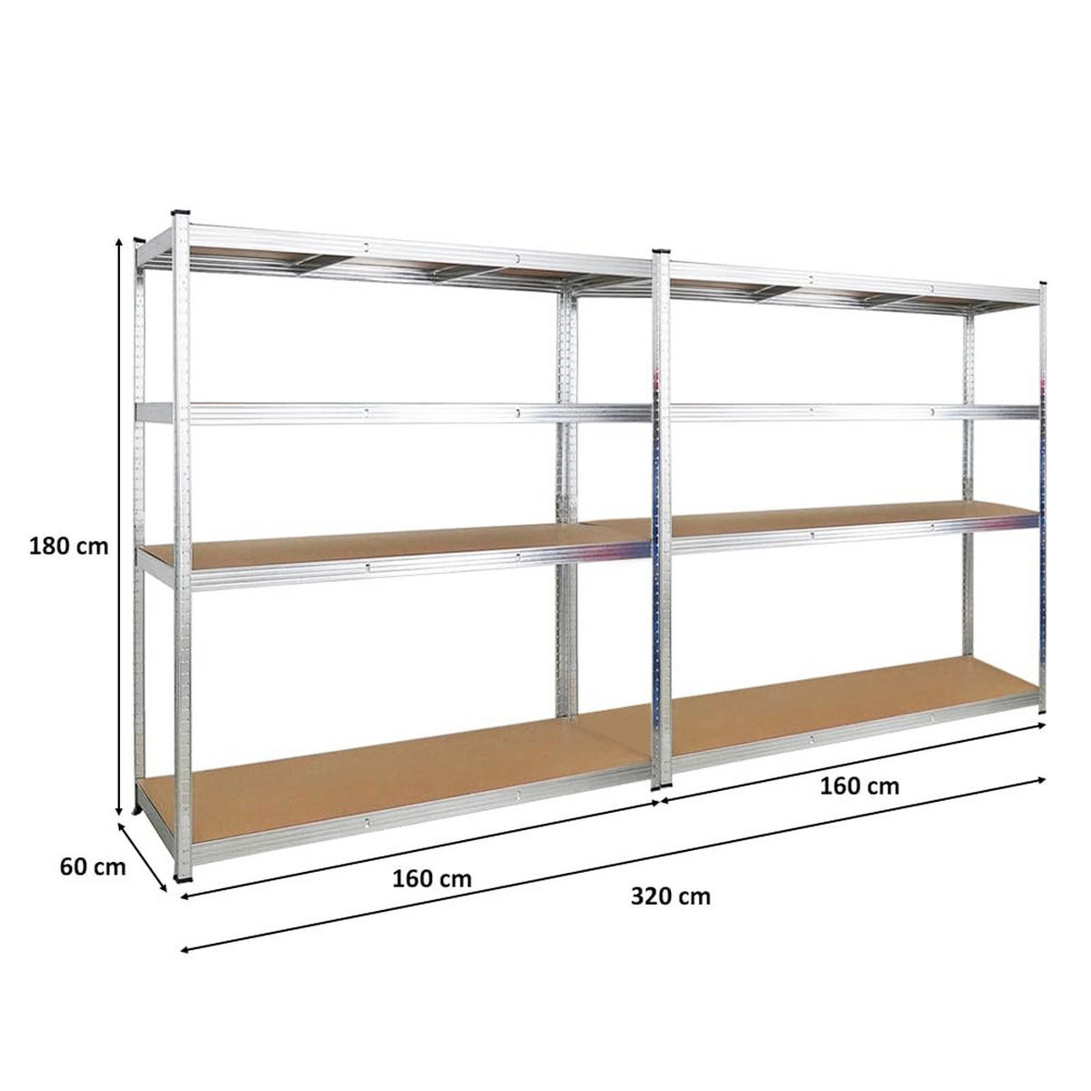 SCHWERLASTREGAL Taurus XL 2er-Set 180x160x60 cm Fachlast 250 kg Verzinkt - Silberfarben, Metall (320/180/60cm) - PROREGAL