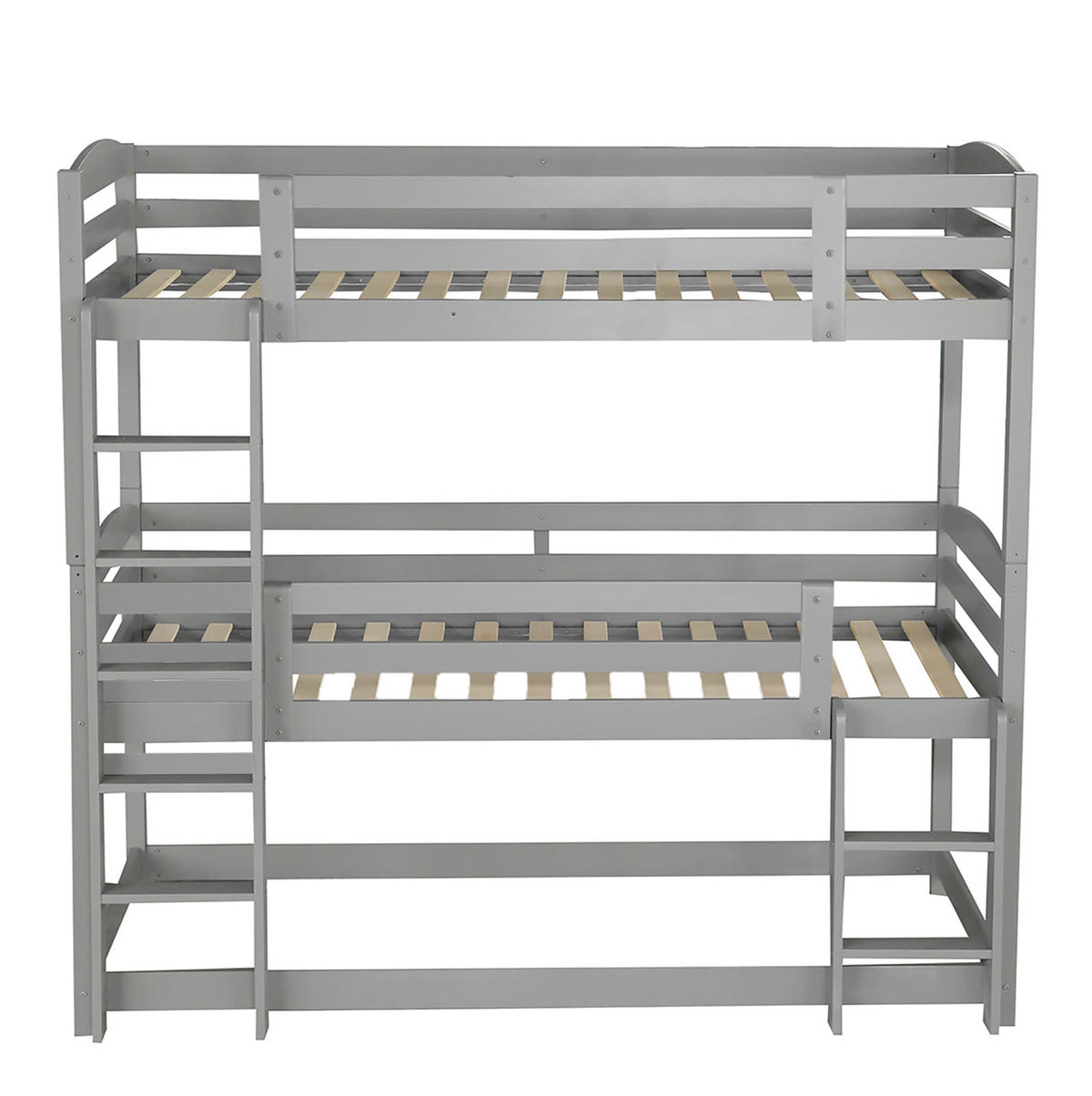 ETAGENBETT aus Kiefer und MDF 90x200 cm Grau, 3 Schlafplätze, mit 2 Leitern und hoher Absturzsicherung - Grau, Holzwerkstoff (90/200cm) - Modfu