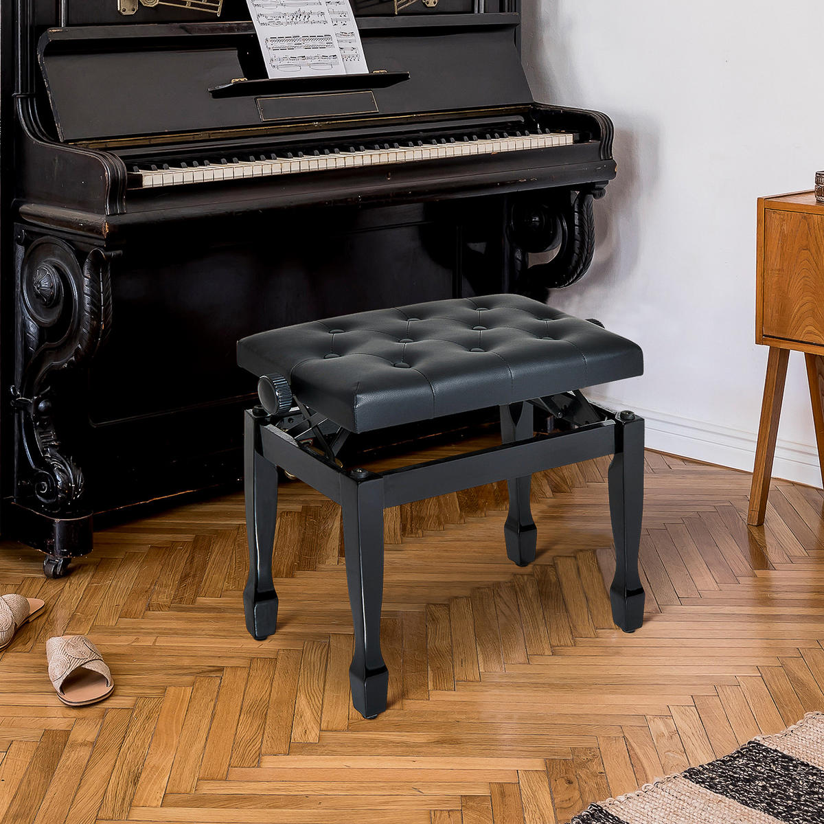 KLAVIERHOCKER Klavierbank höhenverstellbar Üben von Musikinstrumenten Hocker - Schwarz, Holz (35/55/64cm) - HOMCOM