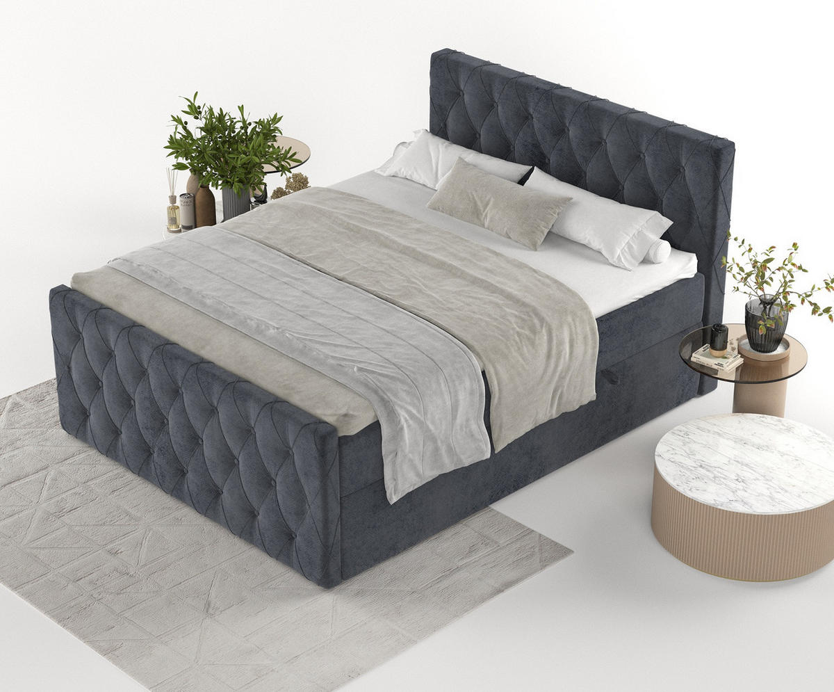BOXBETT Signature Anthrazit 140/200 cm im Samtstoff - Anthrazit/Schwarz, Holz/Holzwerkstoff (140/200cm) - Maison de Reve