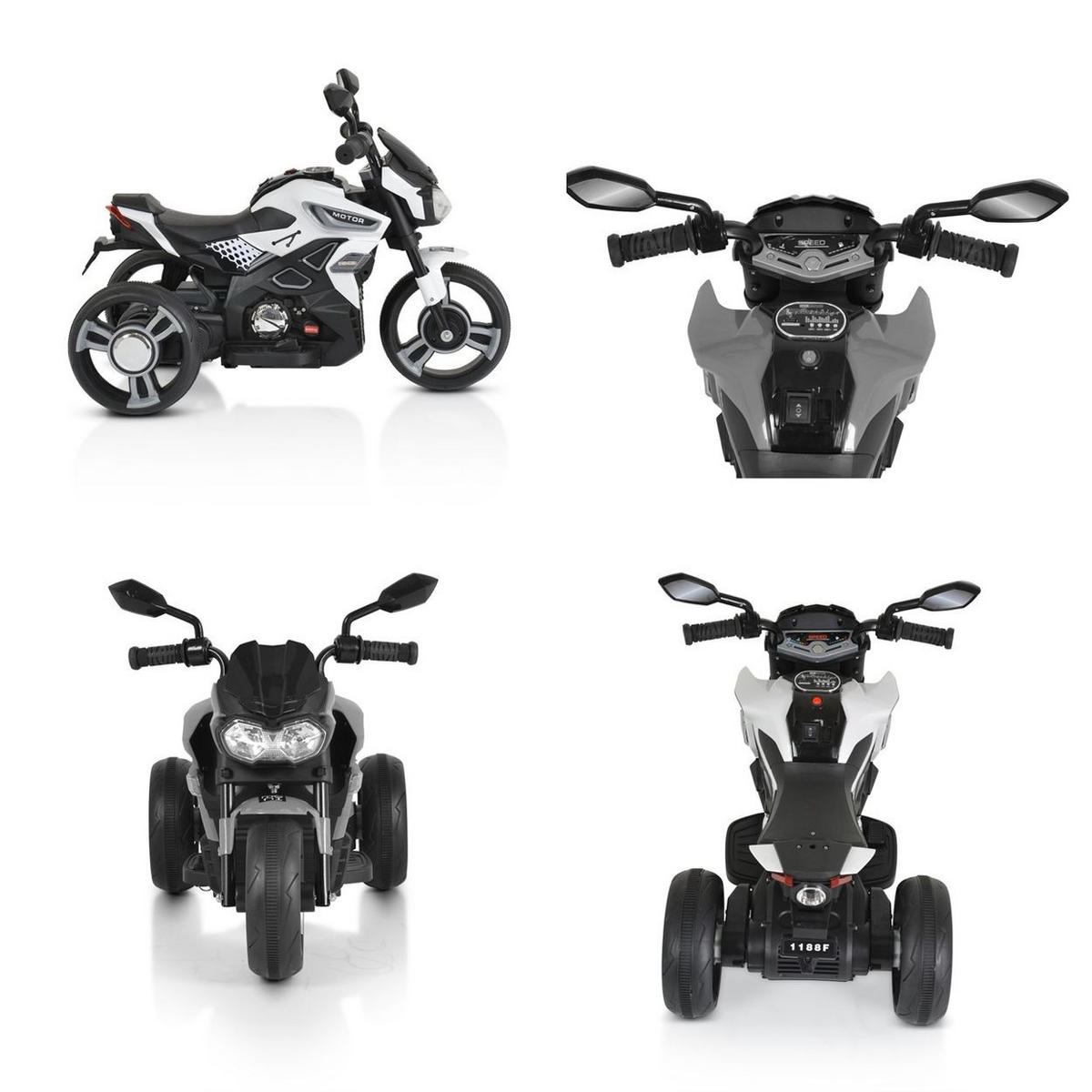 ELEKTROMOTORRAD Colombo weiß Scheinwerfer, zwei Motoren, MP3, bis 7 km/h - Weiß, Kunststoff (81/41/45cm) - Moni