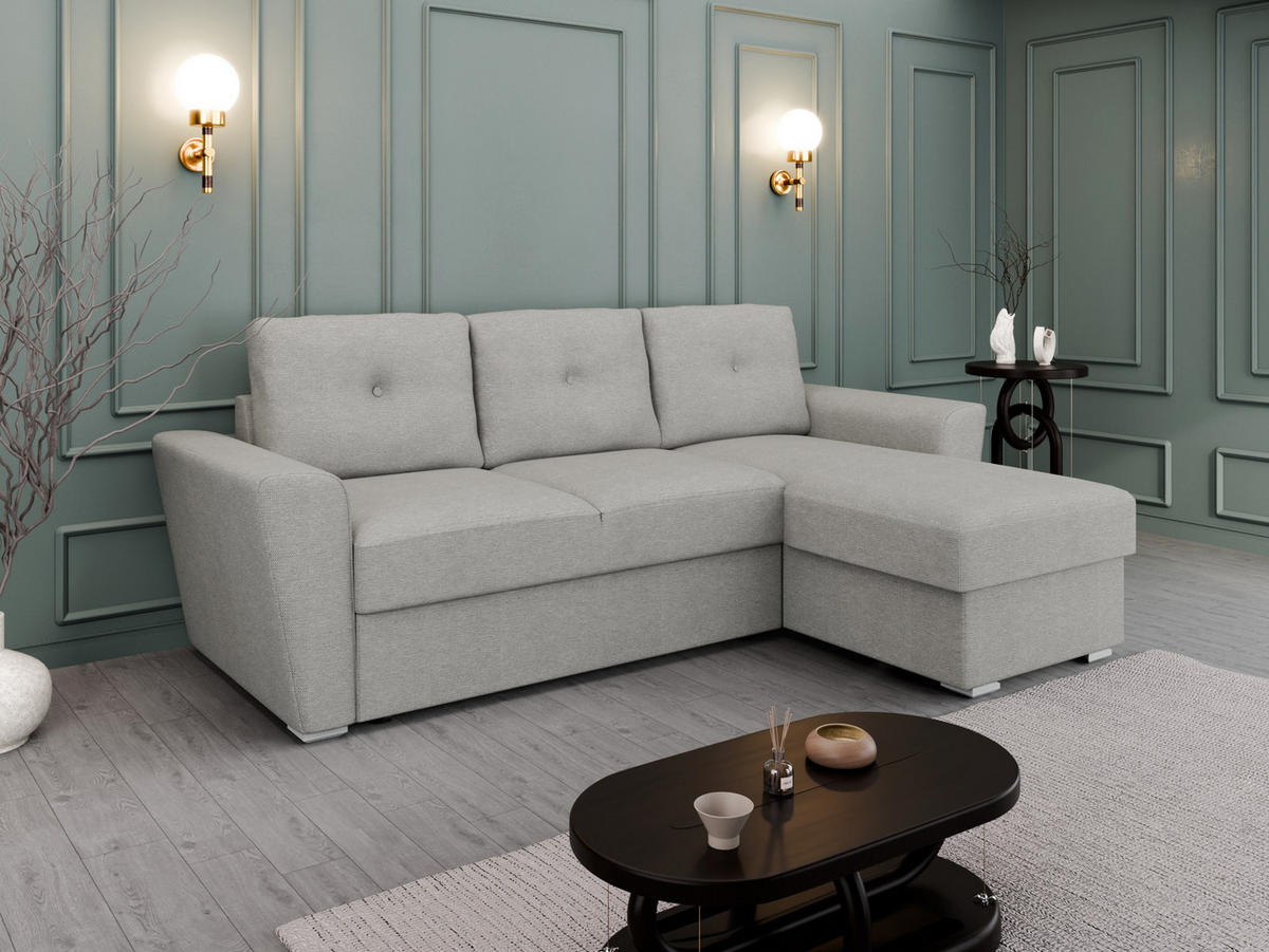 ECKSOFA Bellano Ecksofa L-Form- links oder rechts montierbar, hellgrau - Hellgrau, Holz (243/156cm) - Panda Möbel