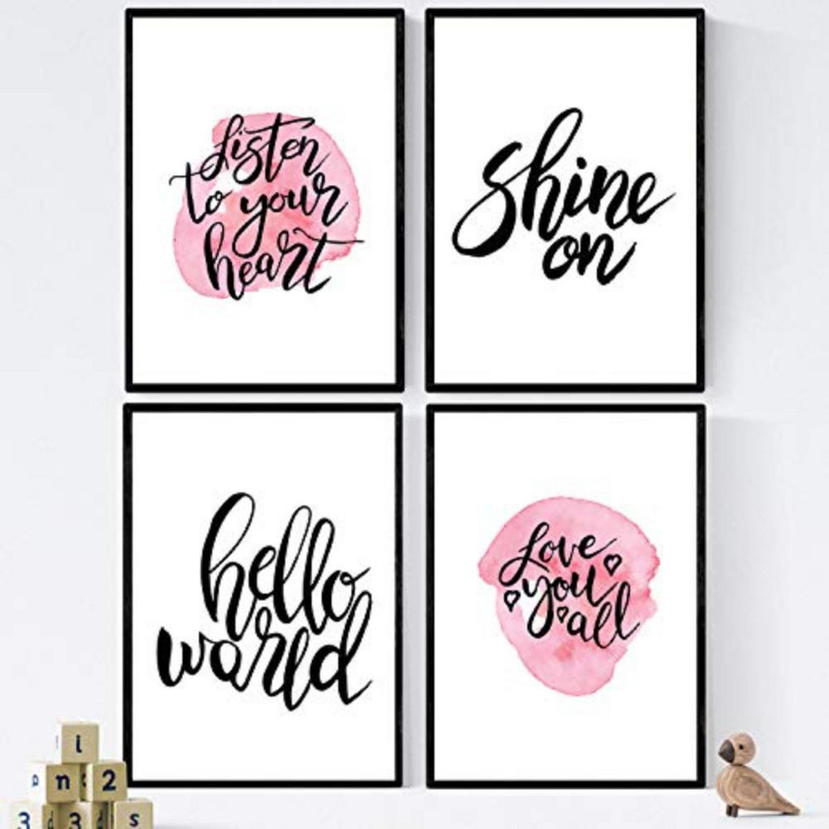 POSTER Set mit 4 glücklich und bunt ‚Magic‘ A3 Schwarzer Rahmen - Schwarz, Papier (29.7/3cm) - Nacnic