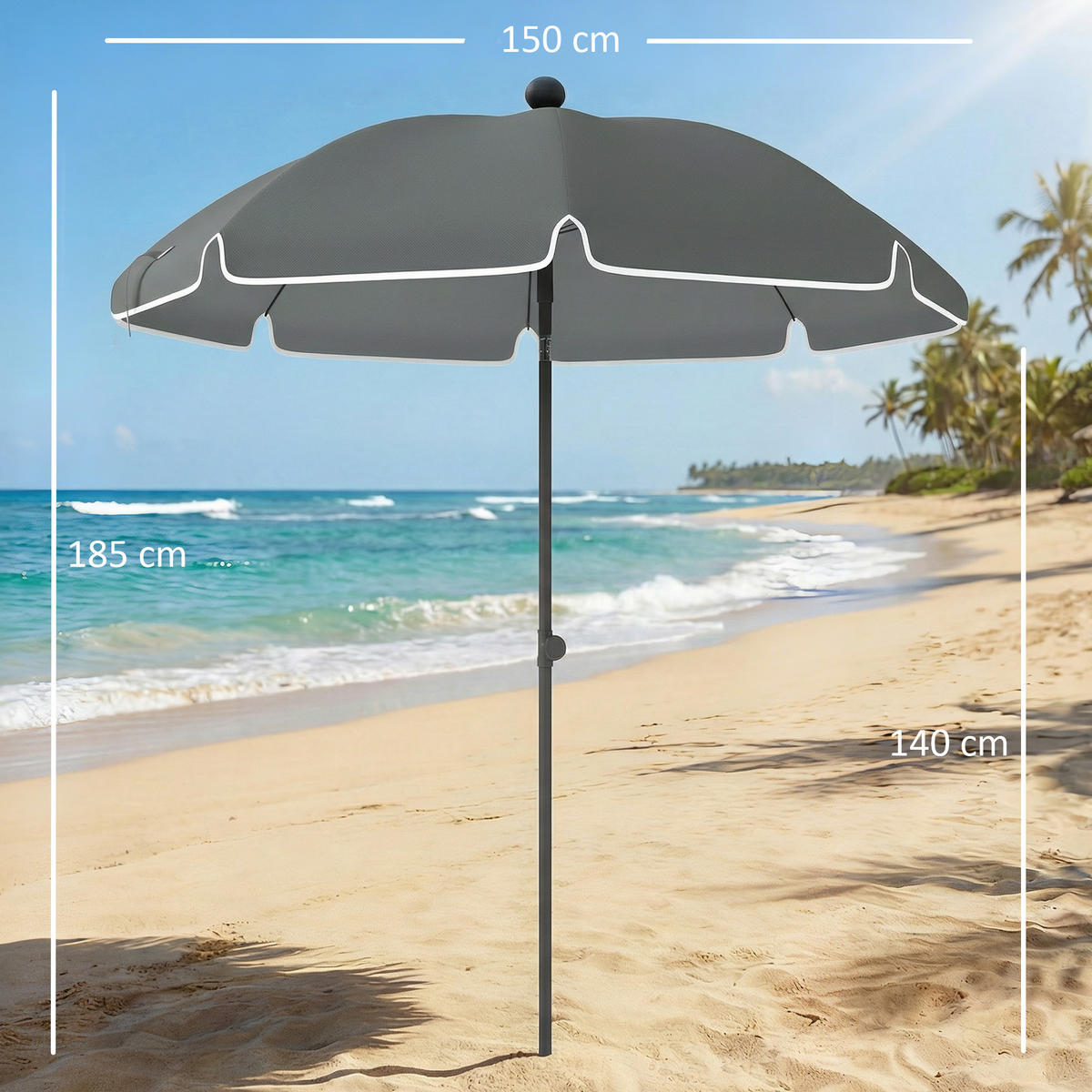 SONNENSCHIRM DE-11601 neigbar & höhenverstellbar mit Sandanker Dunkelgrau - Dunkelgrau, Metall (150/150cm) - ComfortXL