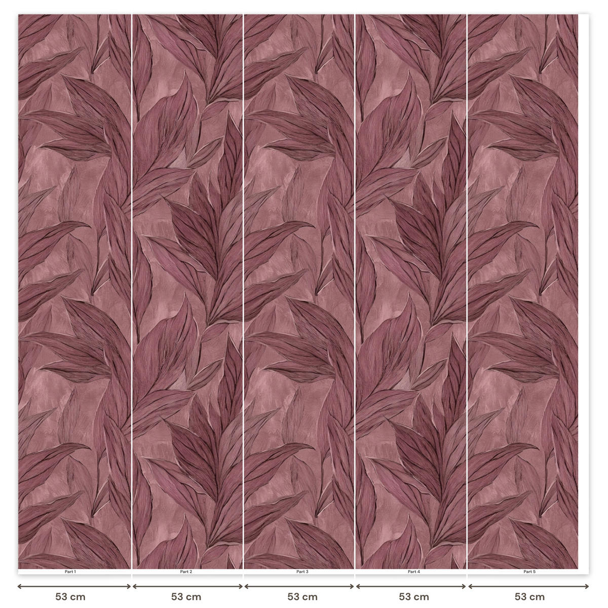 TAPETE - Blätter - Muster - Lila - 280x260 cm - Altrosa, Papier (280/260cm) - OnlyWow
