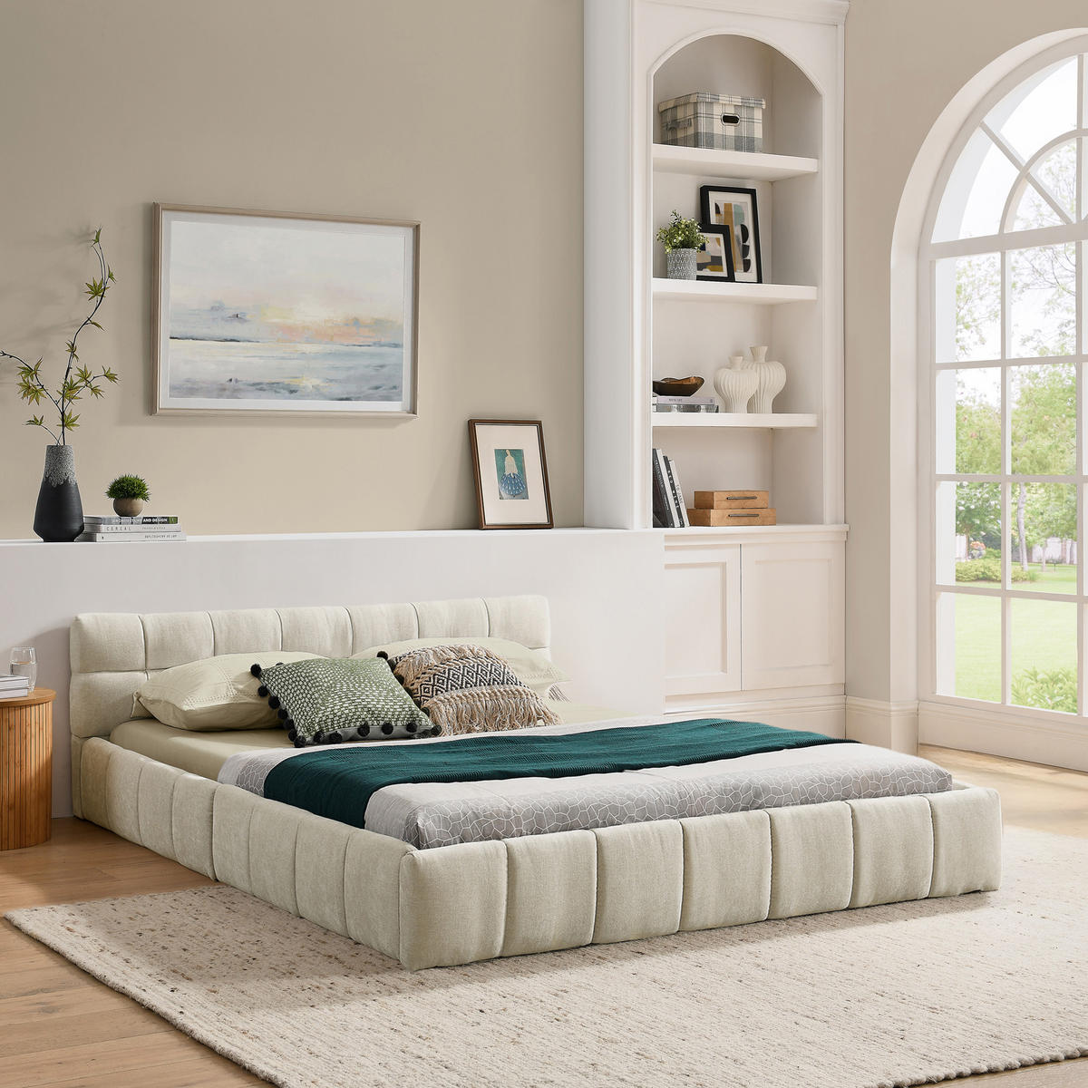 POLSTERBETT 140/200 cm DE-03789, mit Chenille-Bezug und Eukalyptus-Eisengestell, in Beige - Beige, Holz (140/200cm) - ComfortXL