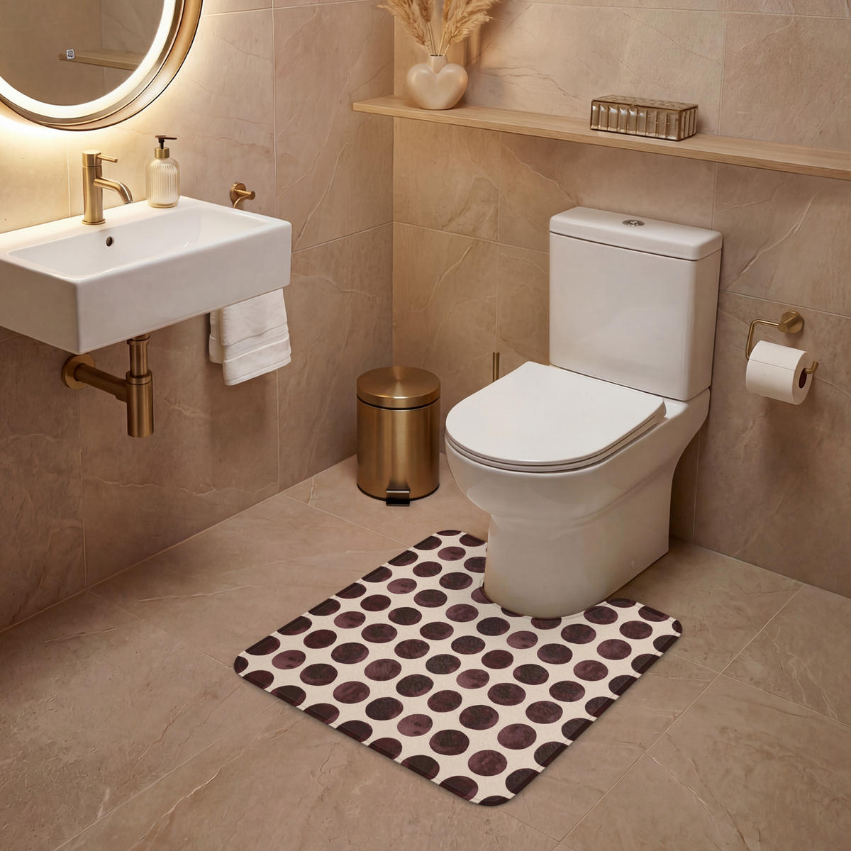 WC PŘEDLOŽKA Puntíky - Vzor - Hnědý 55x60 cm - bordeaux, textil/plast (55/1cm) - OnlyWow