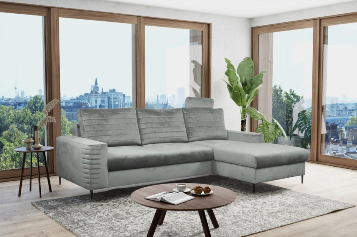 ECKSOFA Grau OLI Ausziehbar Mit Kopfstütze Und Bettkasten Rechts - Grau, Textil (165/253cm) - Sepro Meble