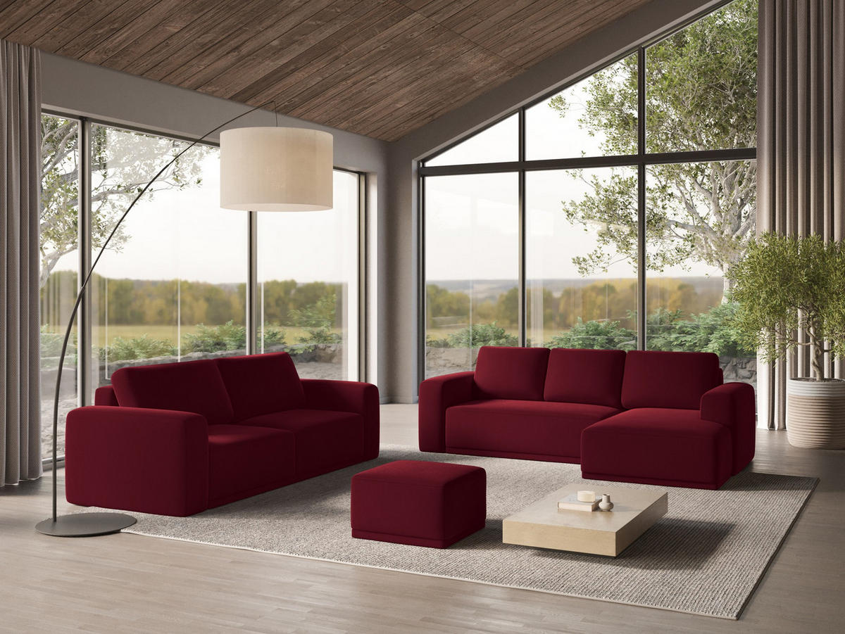 ECKSOFA mit Schlaffunktion Samt Stoff Rot - Bordeaux/Rot, Kunststoff/Textil (258/160cm) - Makamii