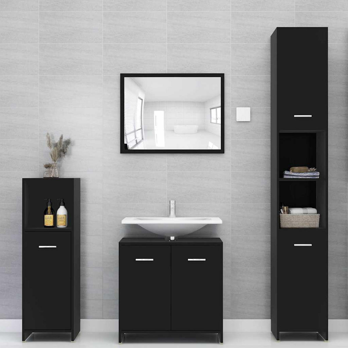 BADEZIMMERSCHRANK Schwarz 30/30/95 Cm Holzwerkstoff - Schwarz, Holzwerkstoff (30/95/30cm) - vidaXL