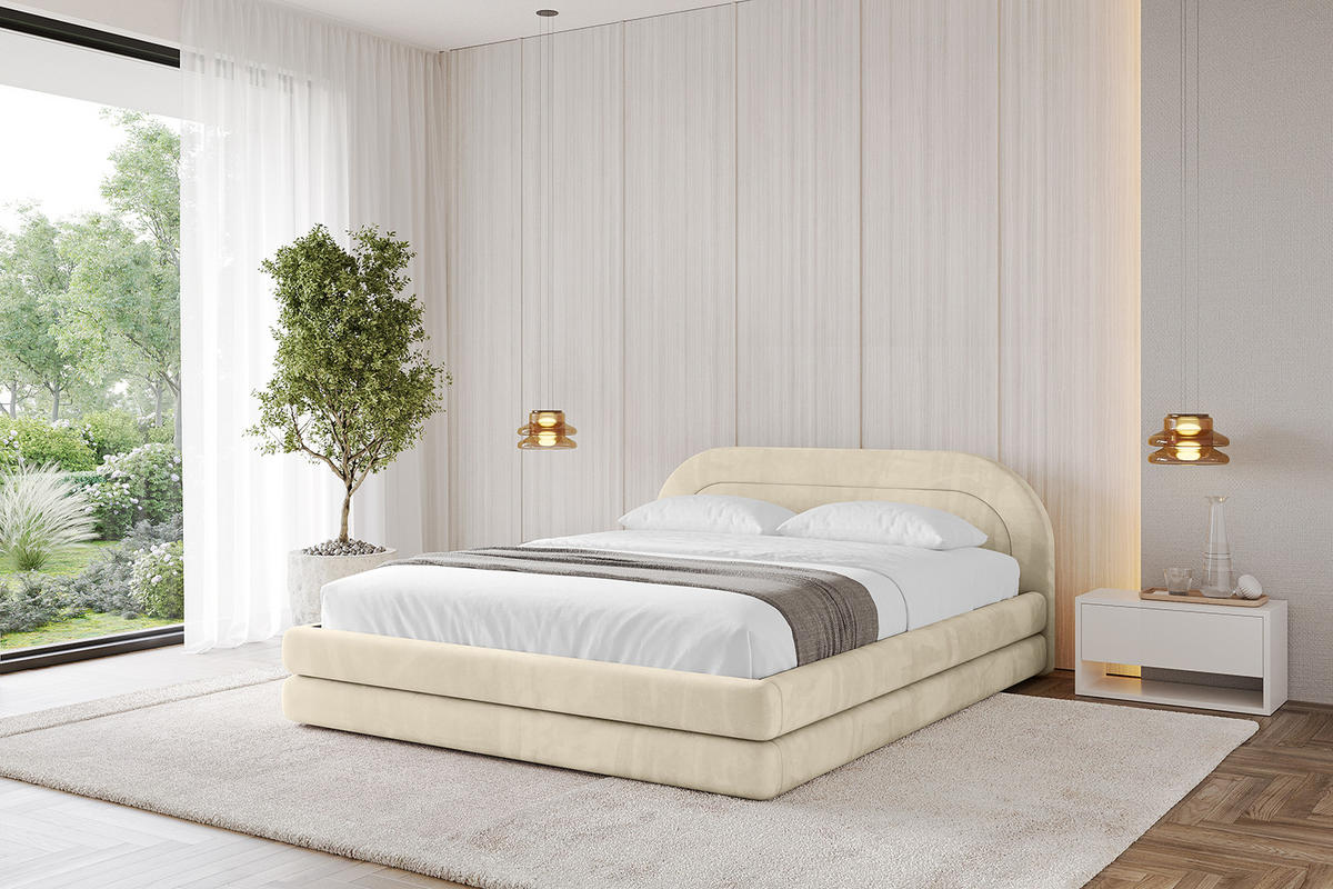 POLSTERBETT mit Bettkasten und Lattenrost, Bett mit Matratze H3/H4 - LERIS-v1 140x200 Beige - Ecru, Holzwerkstoff/Textil (140/200cm) - ALTDECOR