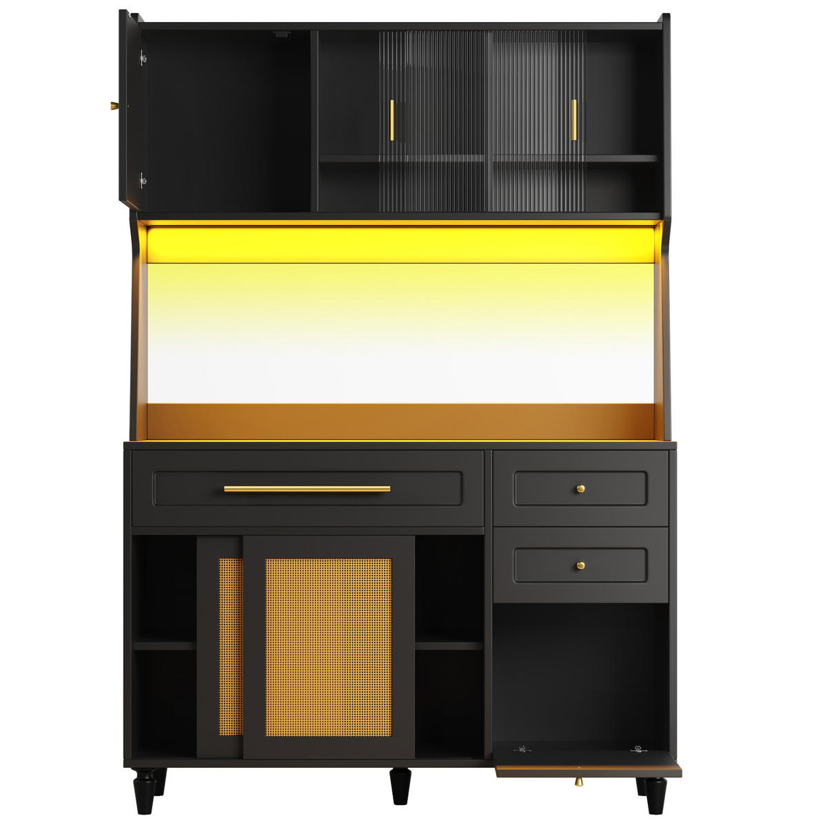 ANRICHTE Hochschrank 120/45/195,5 cm aus MDF und Holzwerkstoff mit LED-Beleuchtung Schwarz - Schwarz, Holzwerkstoff (120/195.5/45cm) - Modenvie