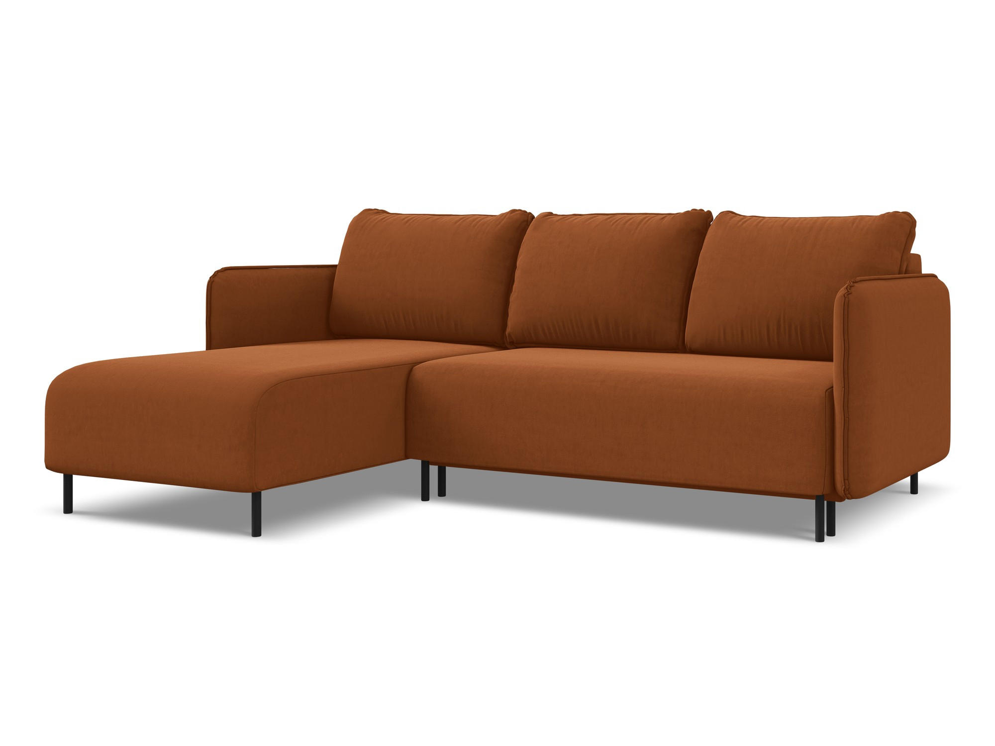 ECKSOFA mit Schlaffunktion Samt Stoff Orange - Terra cotta/Schwarz, Holz/Textil (162/236cm) - Makamii