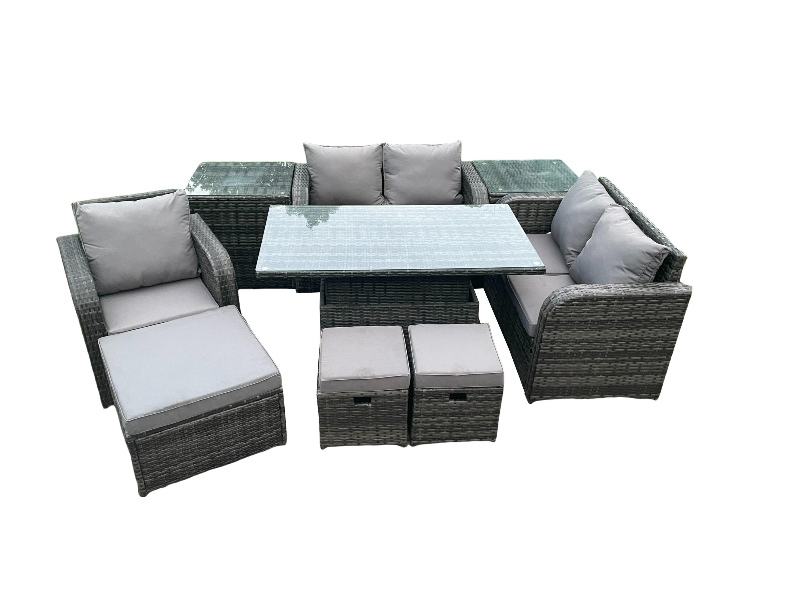 GARTENMÖBELSET Polyrattan 6-Sitzer - Dunkelgrau, Metall - Fimous