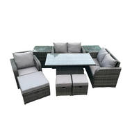 GARTENMÖBELSET Polyrattan 6-Sitzer - Dunkelgrau, Metall - Fimous