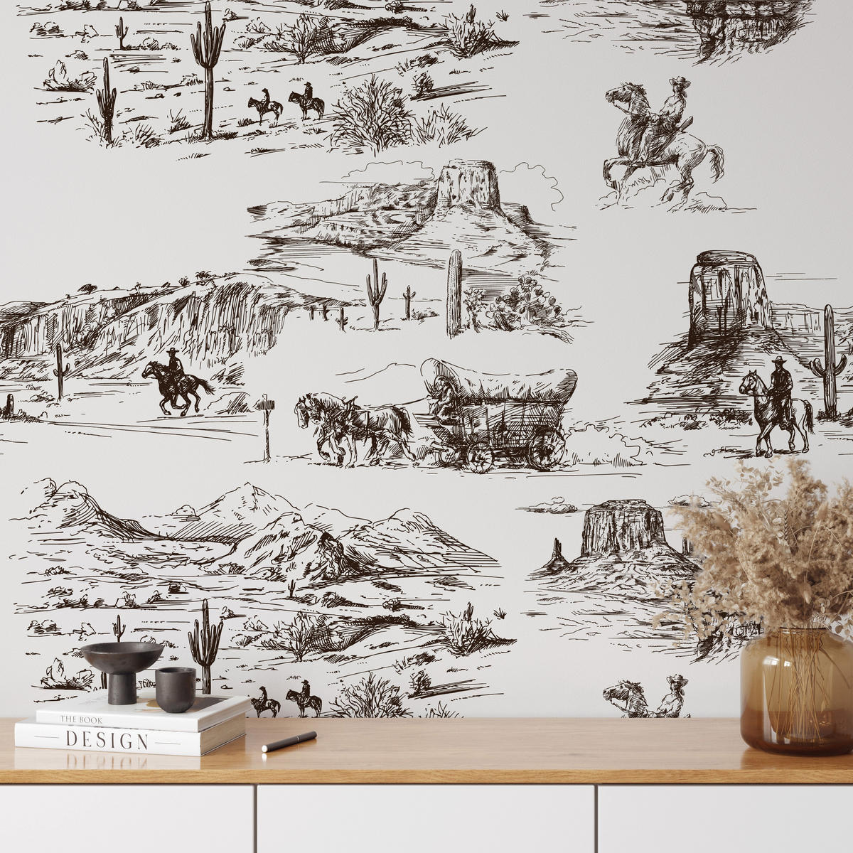 TAPETE Western aus echtem Papier, 200x280cm, 8 Bögen - Braun, Papier (200/280cm) - WALLPAPERS4BEGINNERS