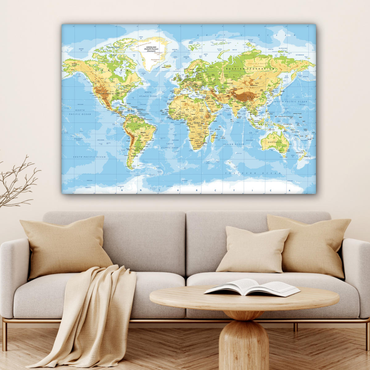 LEINWANDBILD Weltkarte - Statistisch - Blau - Erde - Bildung Wohnzimmer Groß 120x80 cm - Blau, Textil (120/80cm) - MuchoWow