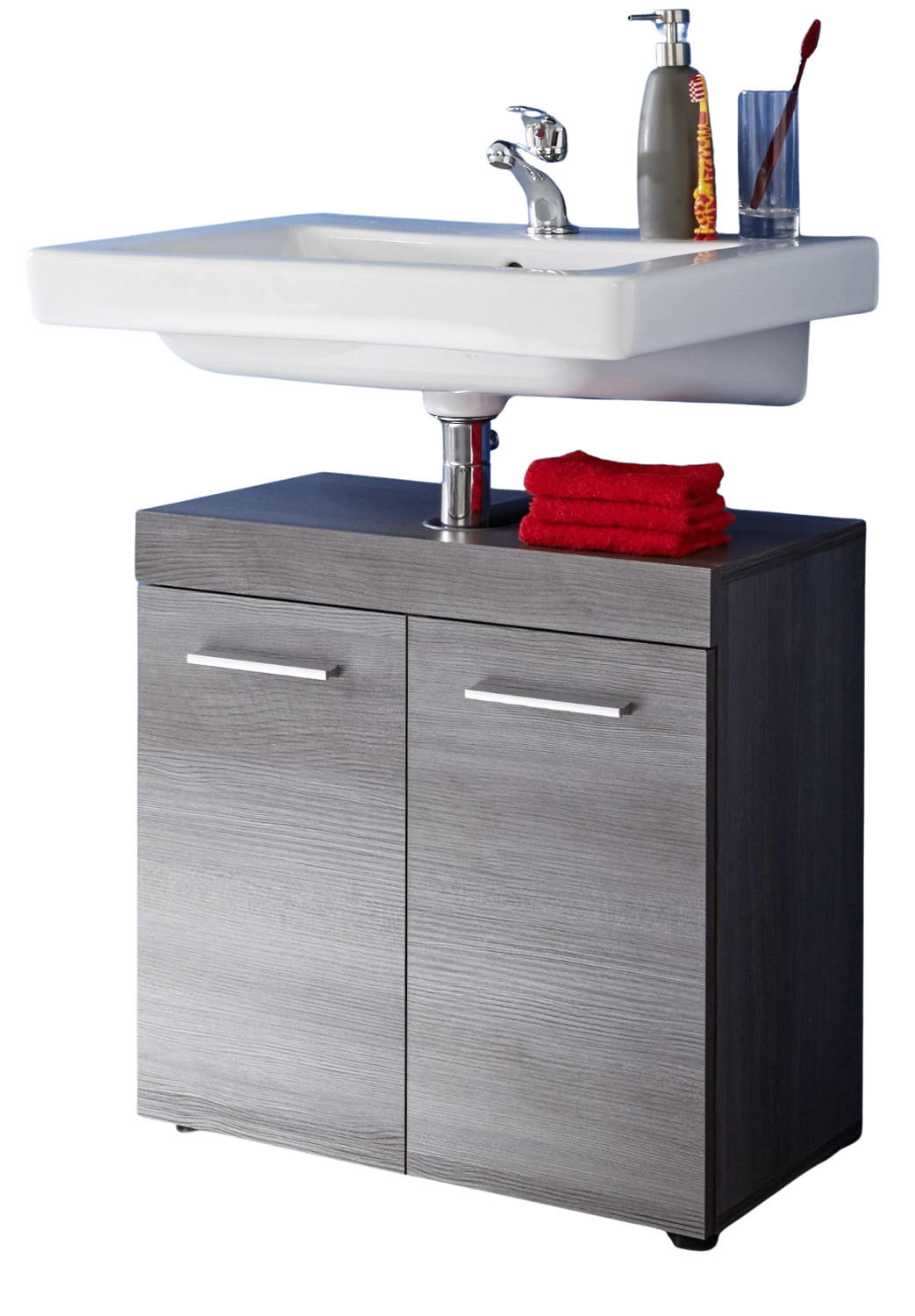 WASCHBECKENUNTERSCHRANK grau Rauchsilber 58 cm, Badschrank 2-türig - Silberfarben/Schwarz, Holzwerkstoff/Kunststoff (58/57/31cm) - Top.Furn