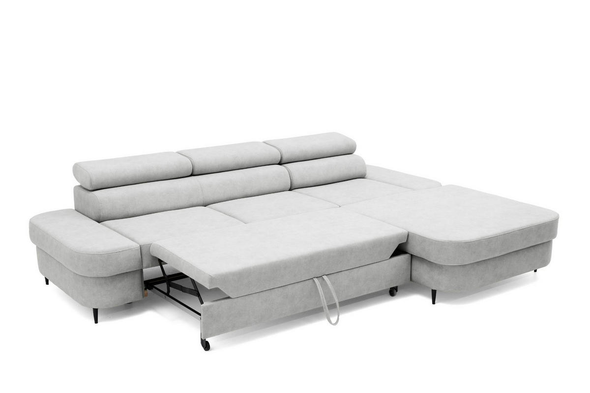 ECKSOFA JAZZ L Rechts mit Schlaffunktion 127x216 Velours Hellgrau - Hellgrau/Schwarz, Holz/Textil (237/285cm) - Muffo