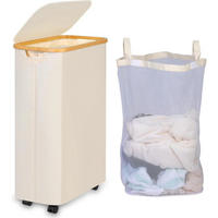 WÄSCHEKORB mit Rollen 75L Beige - Beige, Textil (25/70/43.5cm)