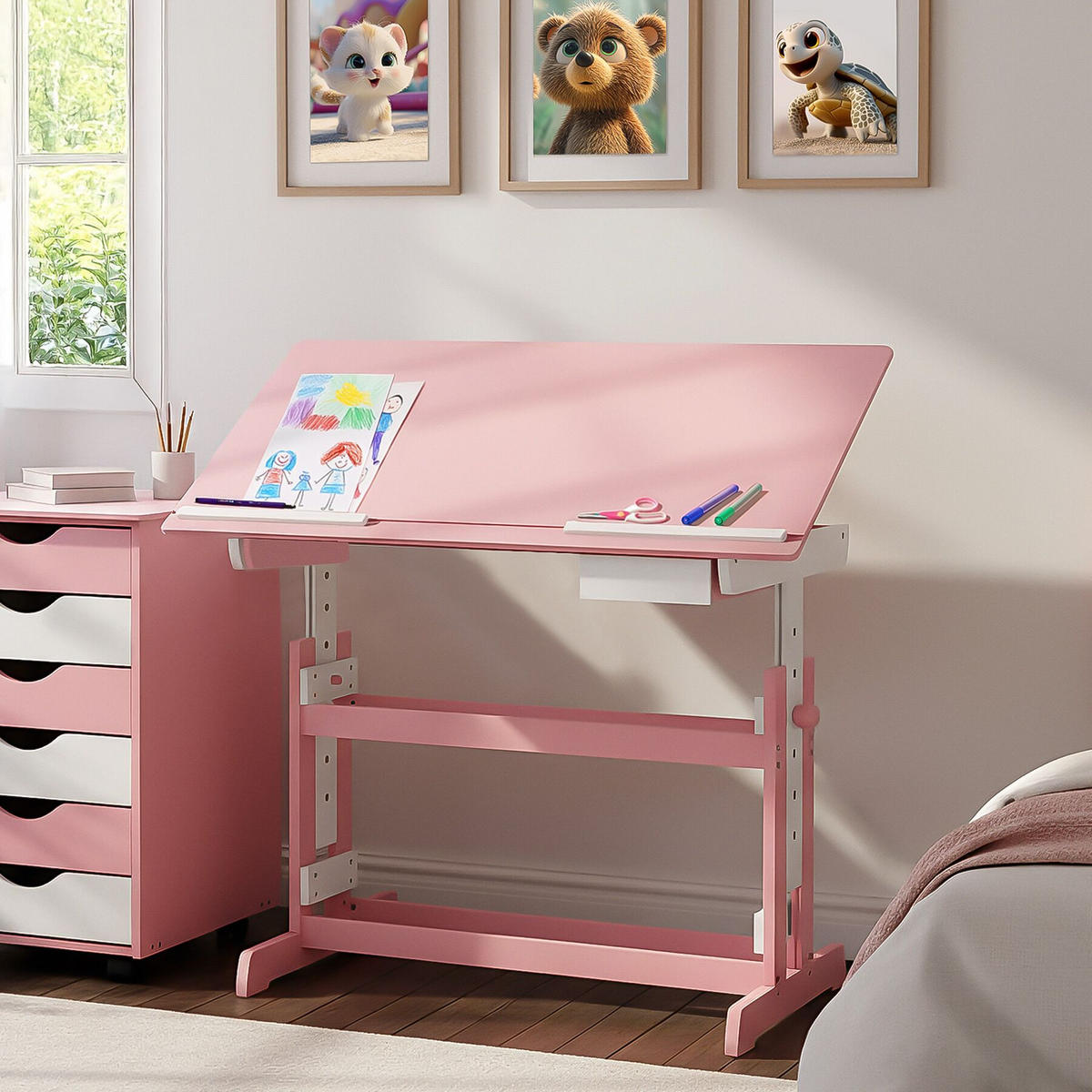 SCHREIBTISCH ,109 x 55 x 94 cm,pink - Pink, Holz (109/55/94cm) - tectake