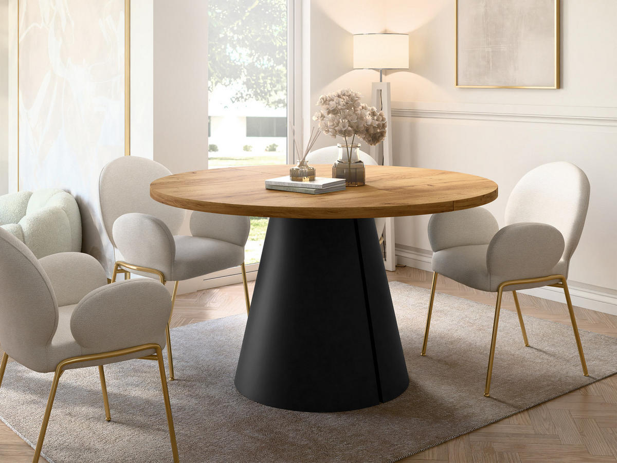 ESSTISCH Calma 120 - Eichefarben/Schwarz, Holzwerkstoff/Metall (120/120/76cm) - MIRJAN24